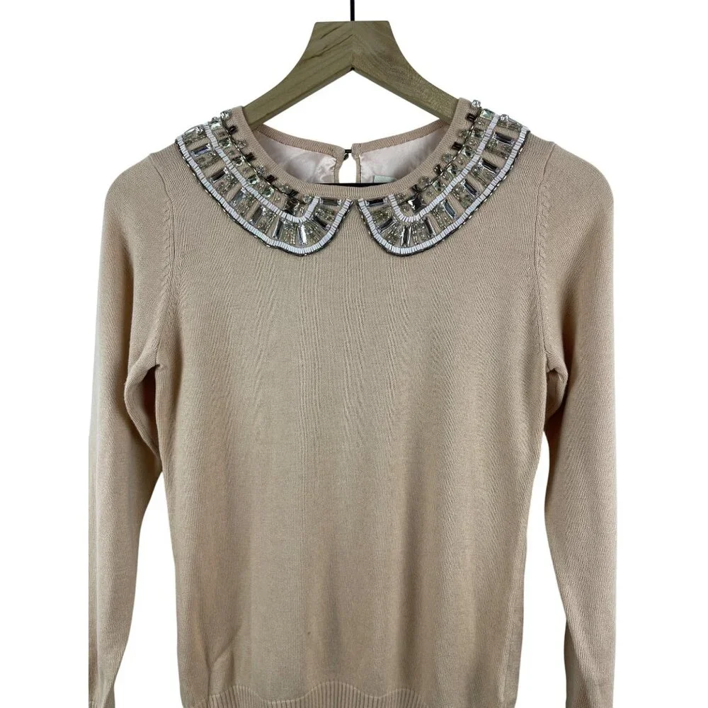Boden Women's 4 Cashmere Blend Jeweled Neckline NWT Knit Bedazzled Glam Sweater - Picture 3 of 14